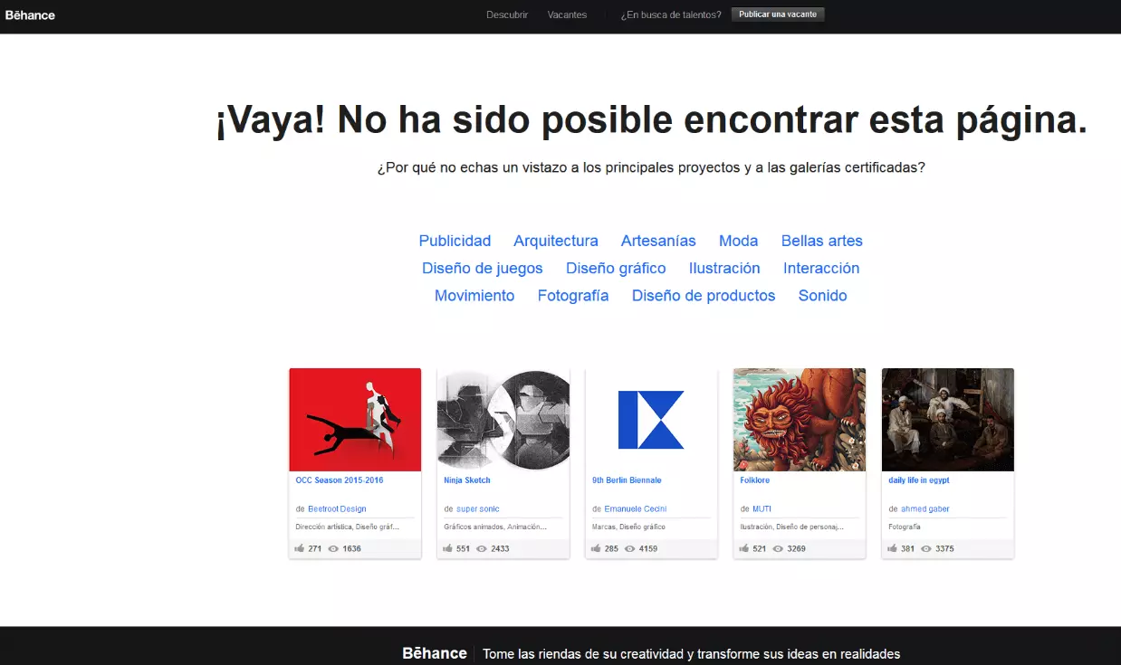 Imagen: Página 404 de Behance