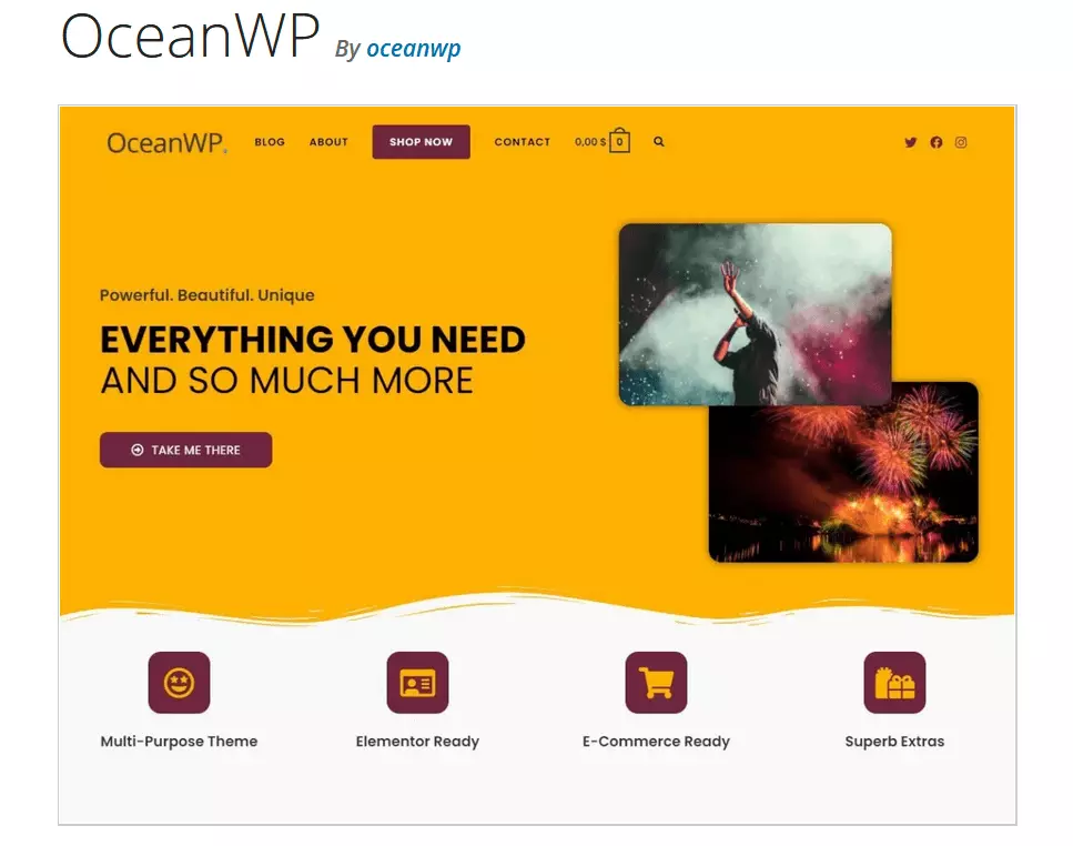 Imagen: Vista previa de la plantilla OceanWP de WordPress en WordPress.org