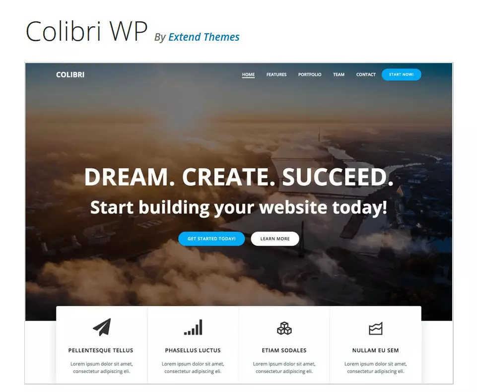 Imagen: Vista previa de la plantilla Colibri WP de WordPress en WordPress.org